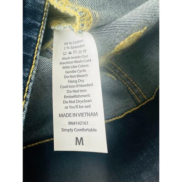 Lularoe Jean Jacket Women Medium Boho Gold Embroidery Flowers Dark Denim Pockets - Picture 9 of 10